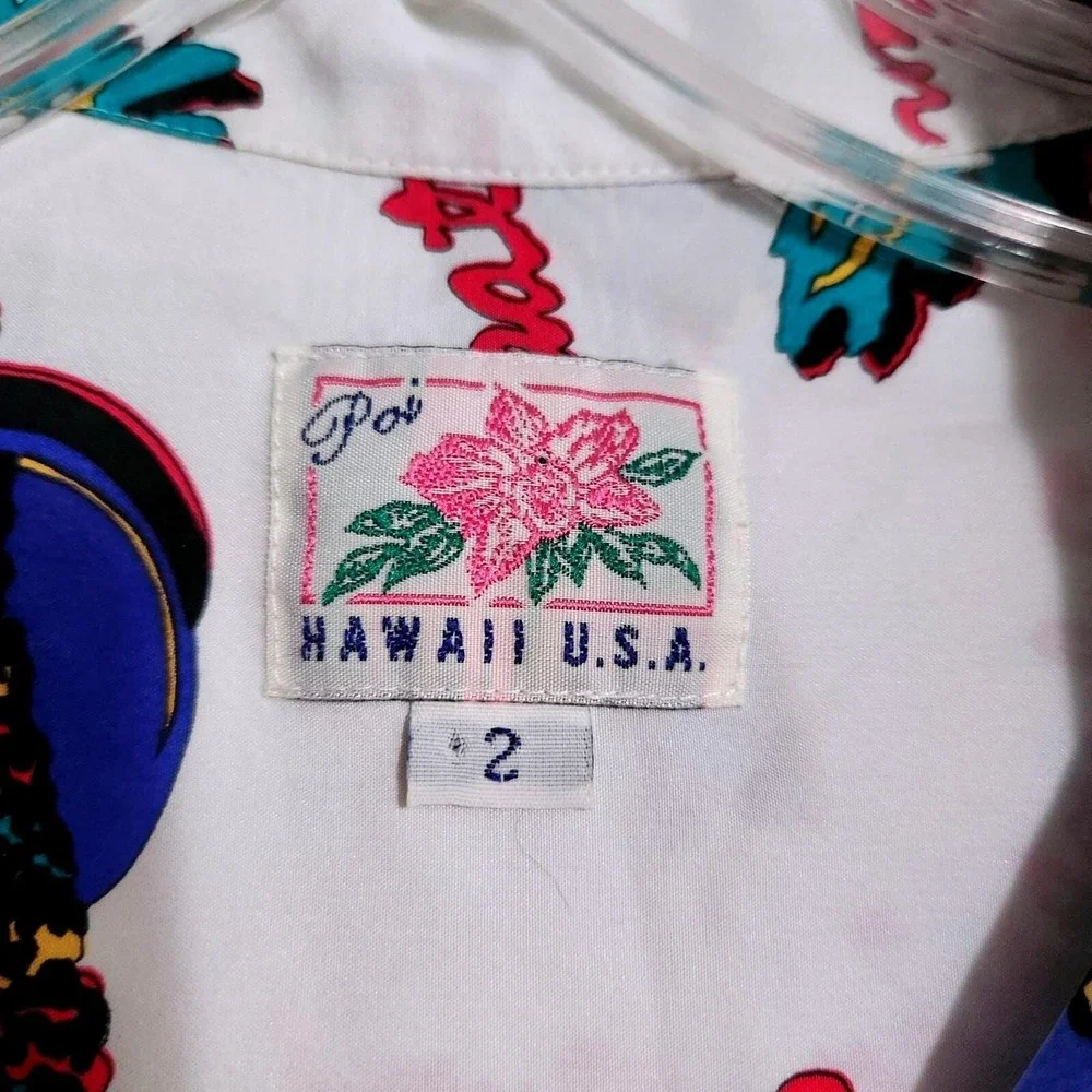 POI Hawaiian Aloha Shirt Mens L White Tropical Floral Palm Camp Button Up‎ Rayon